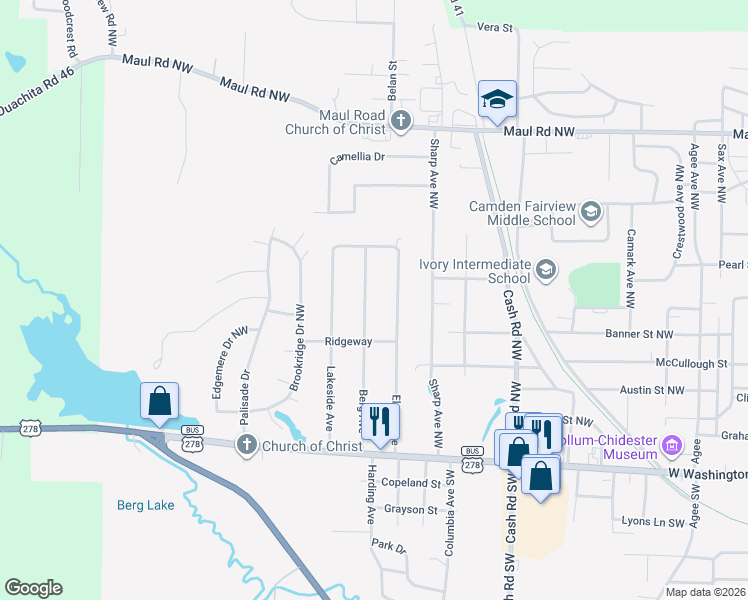 map of restaurants, bars, coffee shops, grocery stores, and more near 544 Berg Avenue in Camden