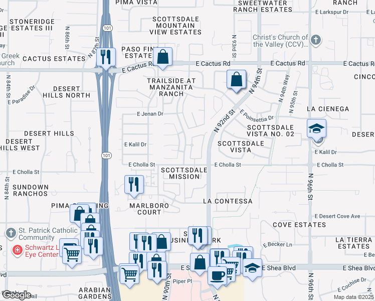 map of restaurants, bars, coffee shops, grocery stores, and more near 11505 North 90th Way in Scottsdale