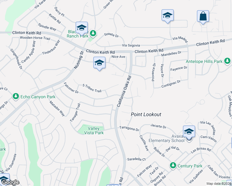 map of restaurants, bars, coffee shops, grocery stores, and more near 24164 Falconer Drive in Murrieta