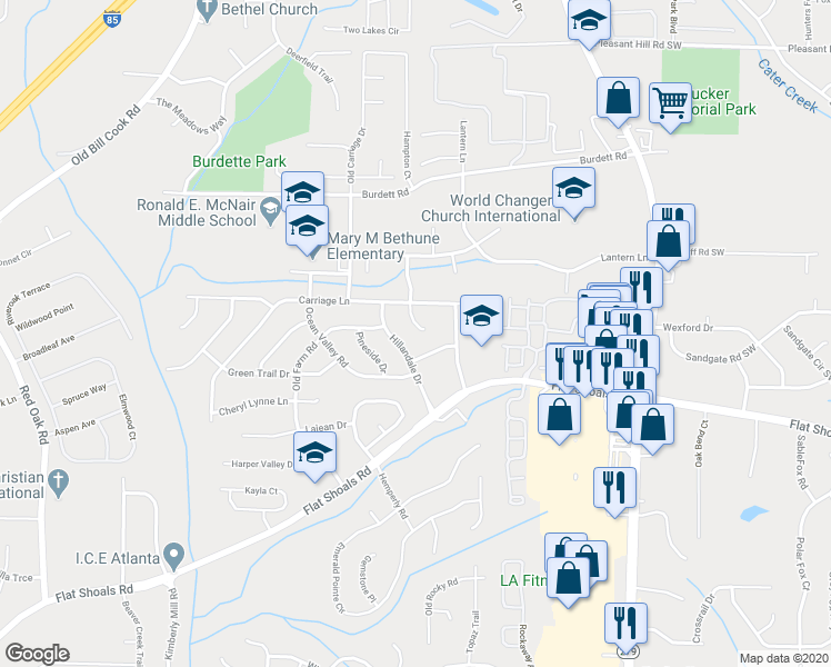 map of restaurants, bars, coffee shops, grocery stores, and more near 6056 Carriage Court in College Park