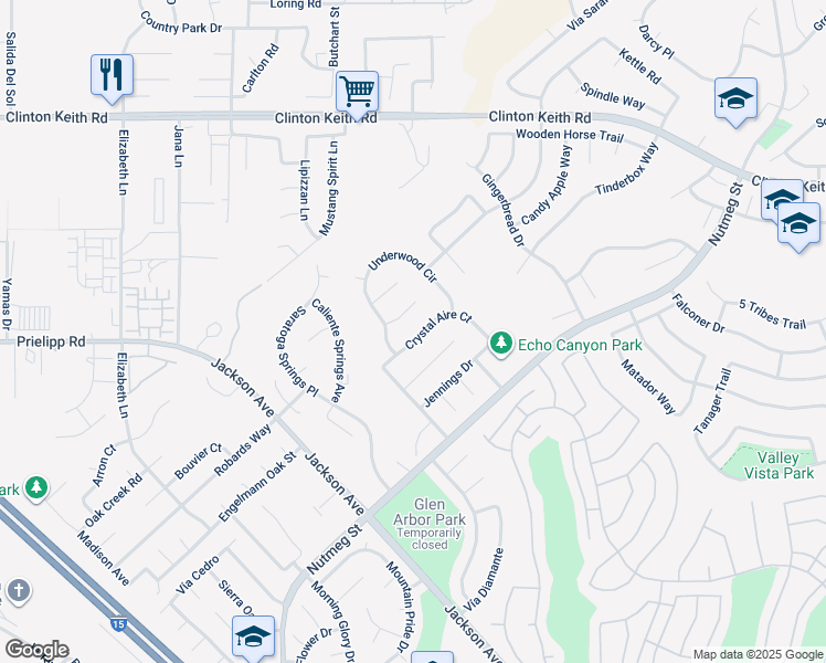 map of restaurants, bars, coffee shops, grocery stores, and more near 40427 Crystal Aire Court in Murrieta