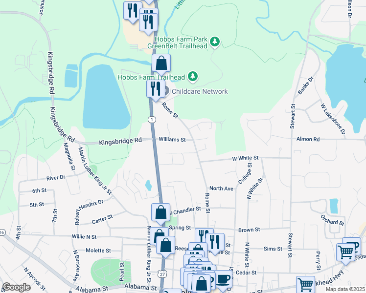 map of restaurants, bars, coffee shops, grocery stores, and more near 209 Pennsylvania Avenue in Carrollton
