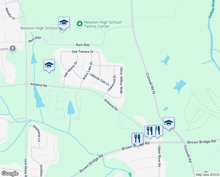 map of restaurants, bars, coffee shops, grocery stores, and more near 10 Oakwood Drive in Covington
