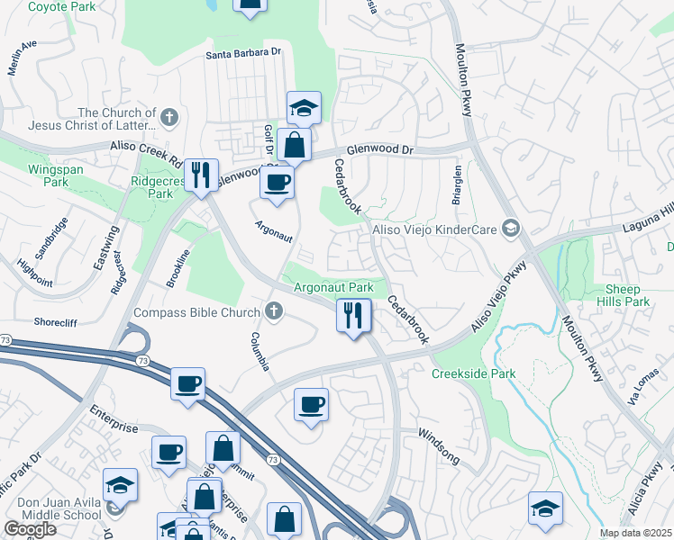 map of restaurants, bars, coffee shops, grocery stores, and more near 51 Argonaut in Aliso Viejo