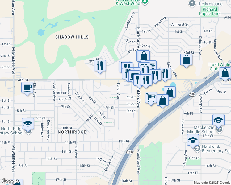 map of restaurants, bars, coffee shops, grocery stores, and more near 5852 6th St in Lubbock