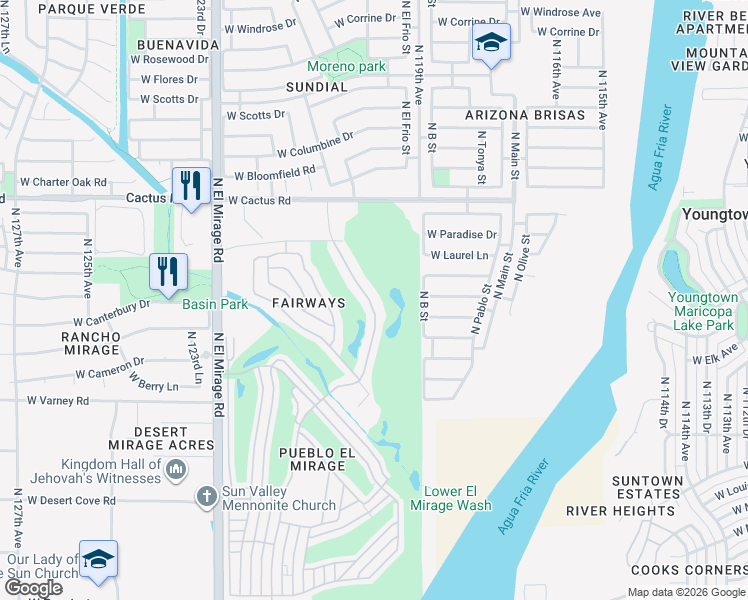 map of restaurants, bars, coffee shops, grocery stores, and more near 11201 North El Mirage Road in El Mirage