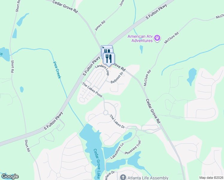 map of restaurants, bars, coffee shops, grocery stores, and more near 6127 Allpoint Way in Fairburn