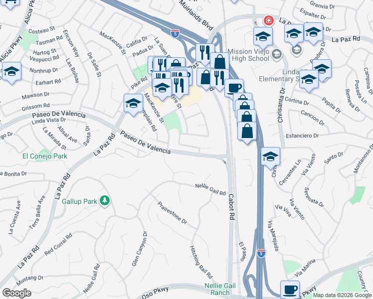 map of restaurants, bars, coffee shops, grocery stores, and more near 25842 Tree Top Road in Laguna Hills