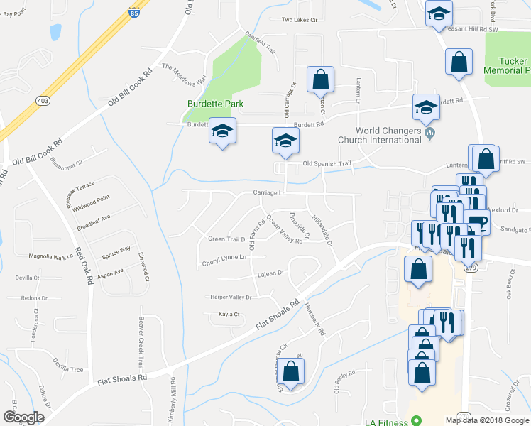 map of restaurants, bars, coffee shops, grocery stores, and more near 2825 Ocean Valley Road in Atlanta