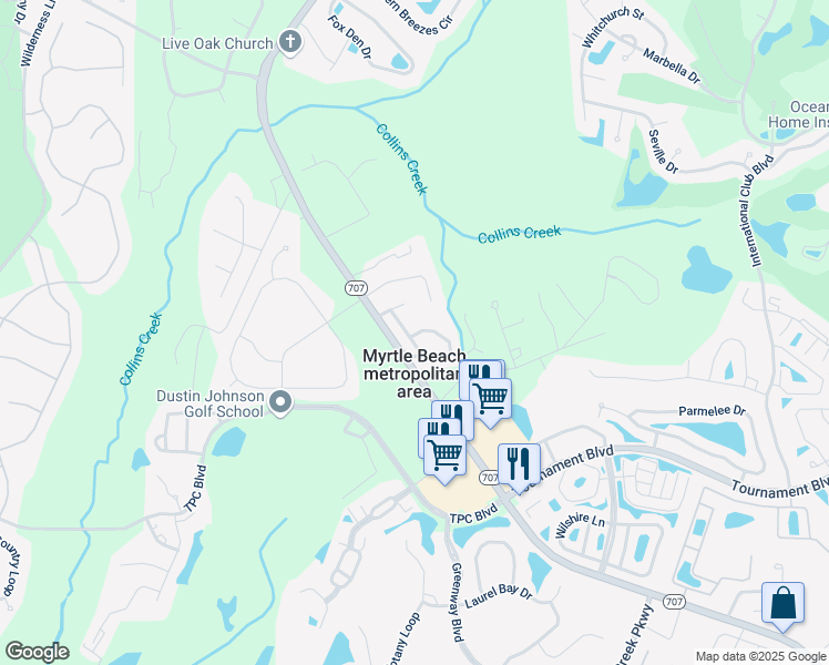 map of restaurants, bars, coffee shops, grocery stores, and more near 9232 Blue Wing Drive in Murrells Inlet