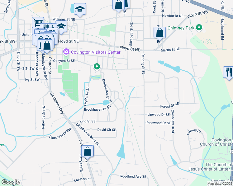 map of restaurants, bars, coffee shops, grocery stores, and more near 4307 Brookhaven Drive Southeast in Covington