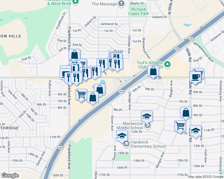 map of restaurants, bars, coffee shops, grocery stores, and more near 5525 4th Street in Lubbock