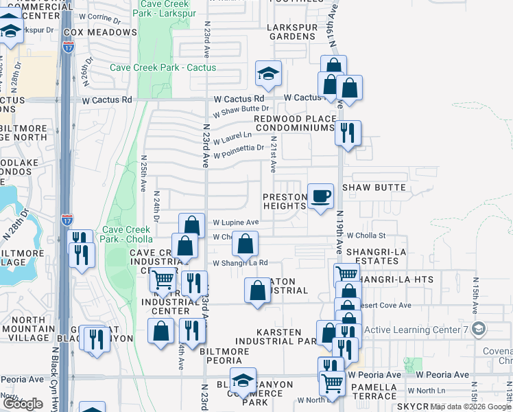 map of restaurants, bars, coffee shops, grocery stores, and more near 2131 West Cortez Street in Phoenix