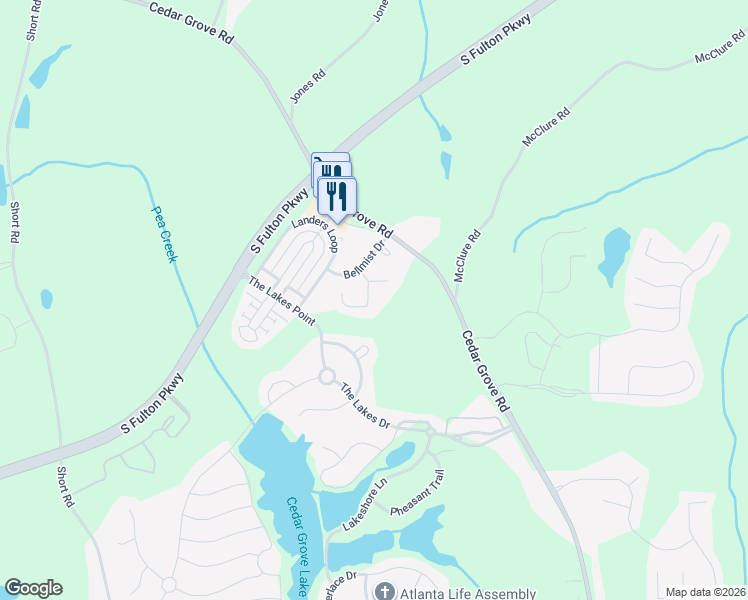 map of restaurants, bars, coffee shops, grocery stores, and more near 6082 Allpoint Way in Fairburn