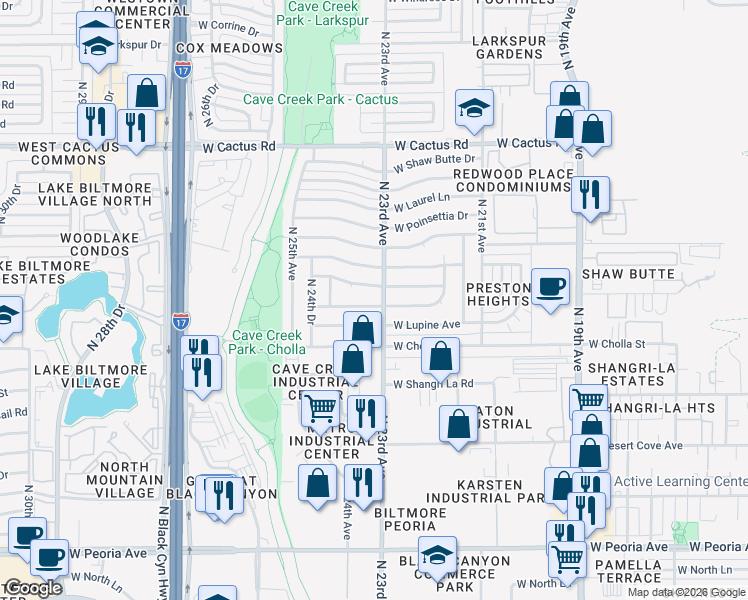 map of restaurants, bars, coffee shops, grocery stores, and more near 2308 West Cortez Street in Phoenix