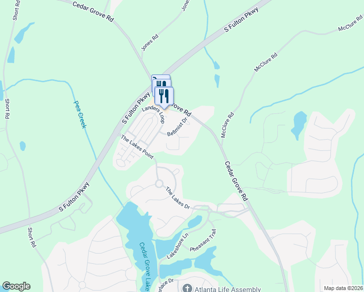 map of restaurants, bars, coffee shops, grocery stores, and more near 6082 Allpoint Way in Fairburn