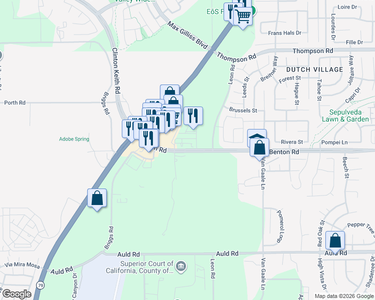 map of restaurants, bars, coffee shops, grocery stores, and more near 31198 Benton Road in Winchester