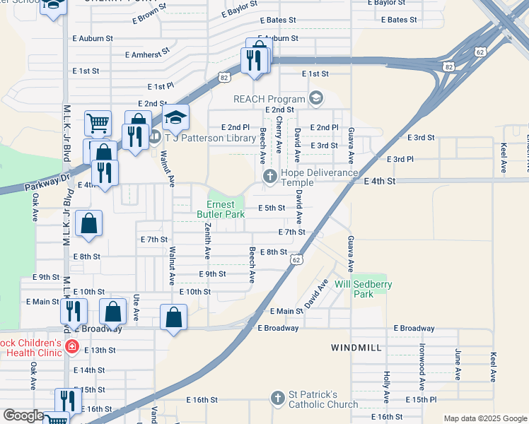 map of restaurants, bars, coffee shops, grocery stores, and more near 2814 East 5th Street in Lubbock