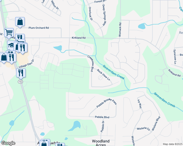 map of restaurants, bars, coffee shops, grocery stores, and more near 350 Creekview Boulevard in Covington