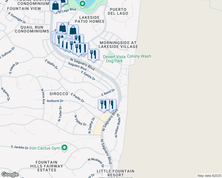 map of restaurants, bars, coffee shops, grocery stores, and more near 17248 East Salida Drive in Fountain Hills