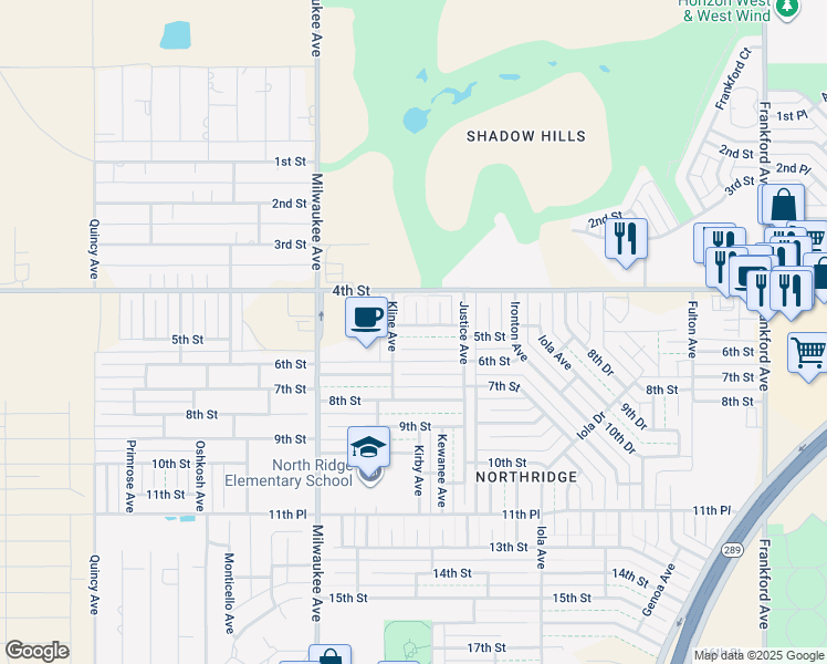 map of restaurants, bars, coffee shops, grocery stores, and more near 6311 5th Street in Lubbock