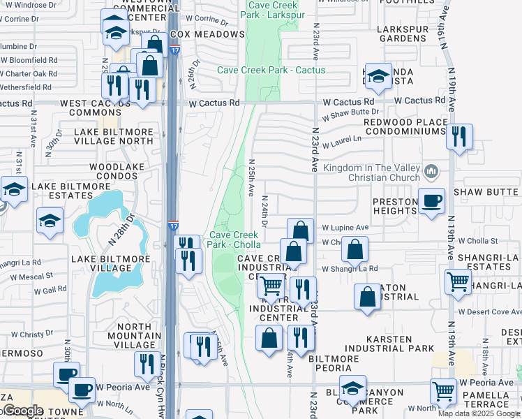map of restaurants, bars, coffee shops, grocery stores, and more near 11448 North 24th Drive in Phoenix