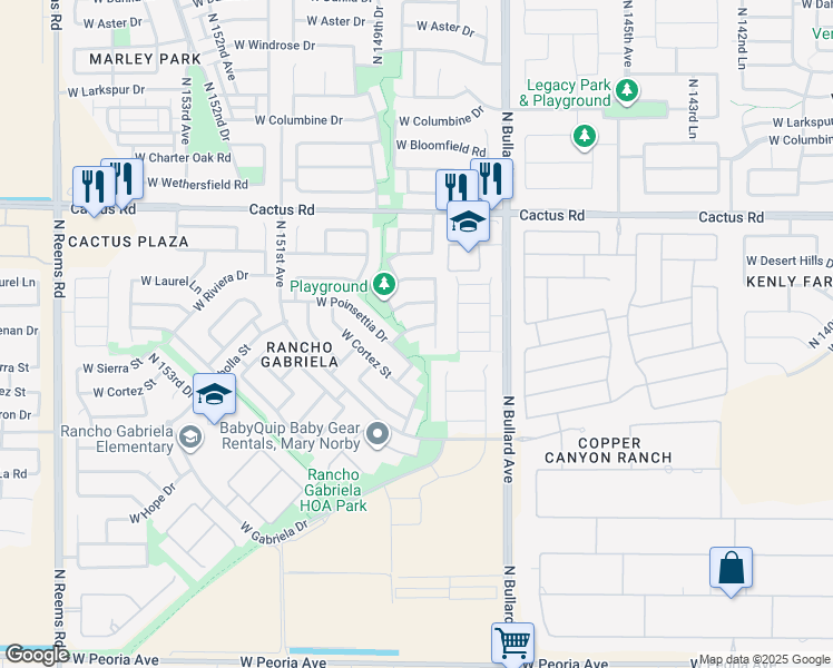 map of restaurants, bars, coffee shops, grocery stores, and more near 14853 West Jenan Drive in Surprise
