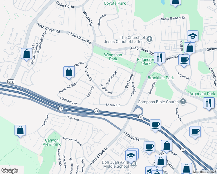 map of restaurants, bars, coffee shops, grocery stores, and more near 40 Sandbridge in Aliso Viejo
