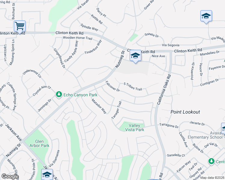 map of restaurants, bars, coffee shops, grocery stores, and more near 23875 Falconer Drive in Murrieta