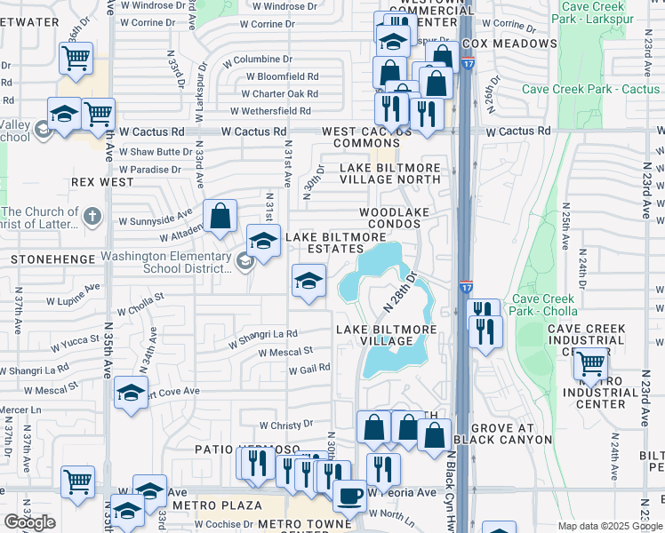 map of restaurants, bars, coffee shops, grocery stores, and more near 11449 North 30th Avenue in Phoenix