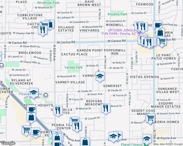 map of restaurants, bars, coffee shops, grocery stores, and more near 11660 North 80th Avenue in Peoria