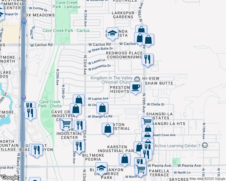 map of restaurants, bars, coffee shops, grocery stores, and more near 11446 North 21st Avenue in Phoenix