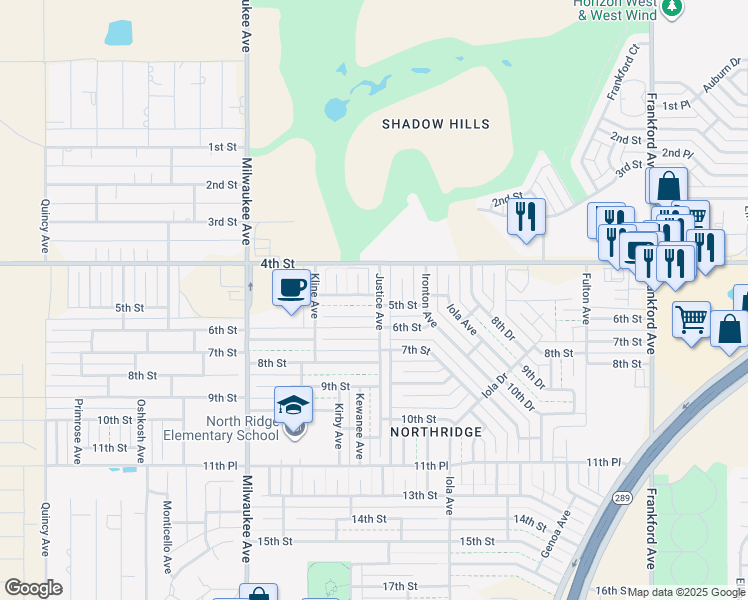 map of restaurants, bars, coffee shops, grocery stores, and more near 6205 5th Street in Lubbock