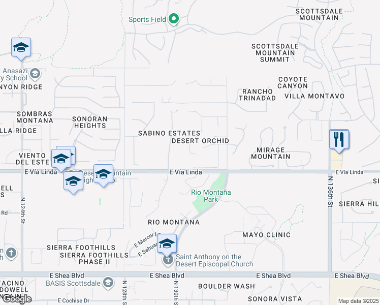 map of restaurants, bars, coffee shops, grocery stores, and more near 11576 North 131st Street in Scottsdale