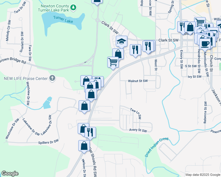 map of restaurants, bars, coffee shops, grocery stores, and more near 6125 Washington Street Southwest in Covington
