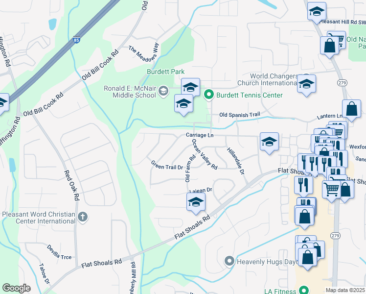 map of restaurants, bars, coffee shops, grocery stores, and more near 2847 Spruce Point Road in College Park