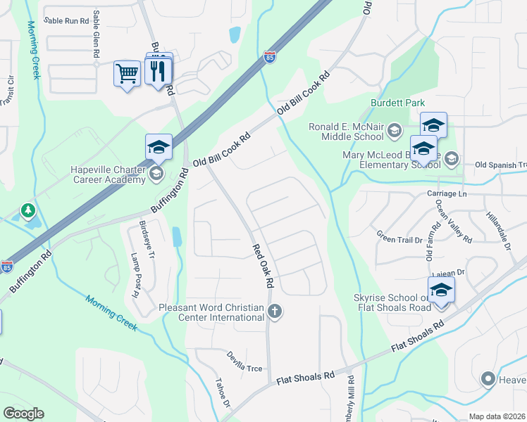 map of restaurants, bars, coffee shops, grocery stores, and more near 335 Wildwood Point in College Park