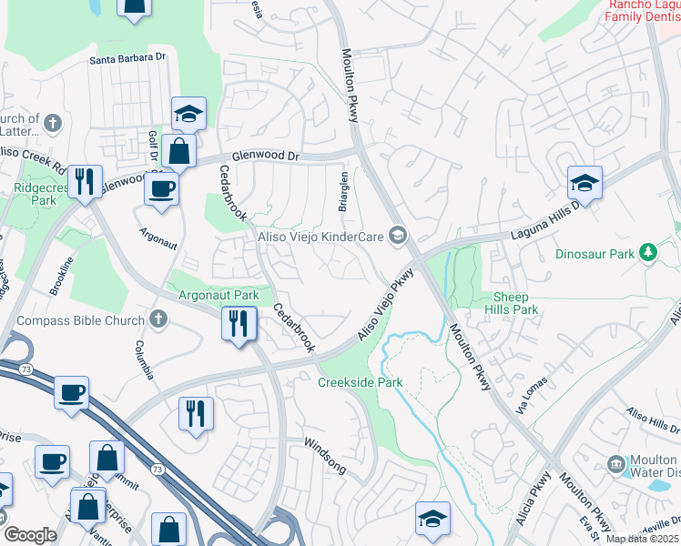 map of restaurants, bars, coffee shops, grocery stores, and more near 3 Rosewood in Aliso Viejo