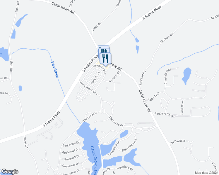 map of restaurants, bars, coffee shops, grocery stores, and more near 6139 Allpoint Way in Fairburn
