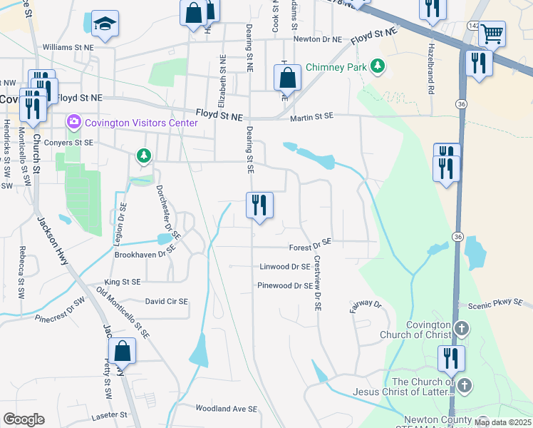 map of restaurants, bars, coffee shops, grocery stores, and more near 5129 Glover Street Southeast in Covington