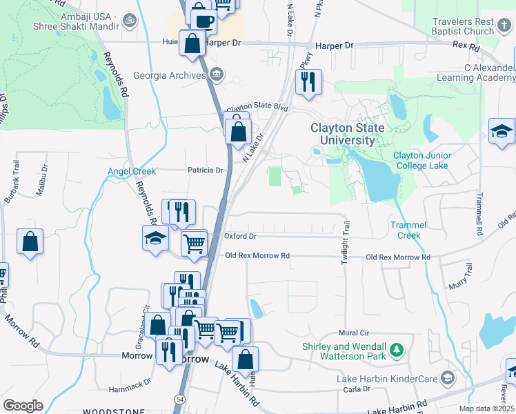 map of restaurants, bars, coffee shops, grocery stores, and more near 5954 Twilight Trail in Morrow