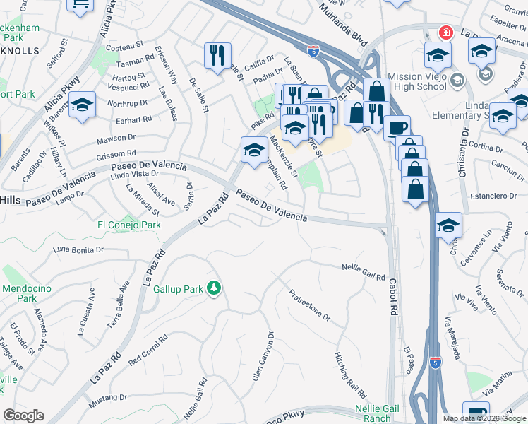 map of restaurants, bars, coffee shops, grocery stores, and more near 13 Tierra Vista in Laguna Hills