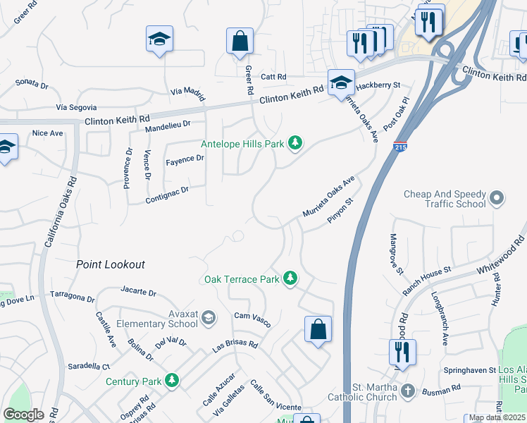 map of restaurants, bars, coffee shops, grocery stores, and more near 27126 Coral Bells Way in Murrieta