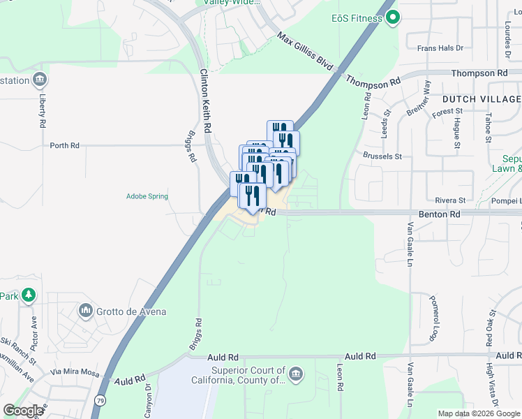 map of restaurants, bars, coffee shops, grocery stores, and more near 30951 Benton Road in Winchester