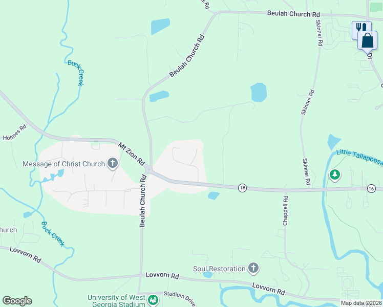 map of restaurants, bars, coffee shops, grocery stores, and more near 20 Westwood Court in Carrollton