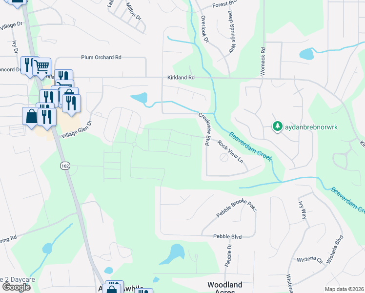 map of restaurants, bars, coffee shops, grocery stores, and more near 340 Creekview Boulevard in Covington