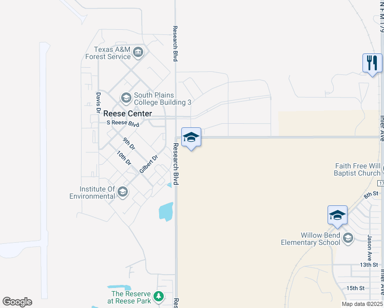 map of restaurants, bars, coffee shops, grocery stores, and more near 9421 4th Street in Lubbock
