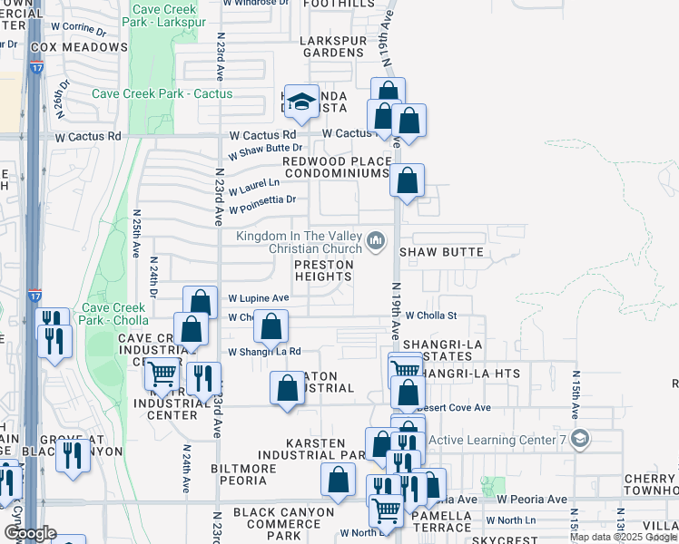 map of restaurants, bars, coffee shops, grocery stores, and more near 11520 North 20th Avenue in Phoenix