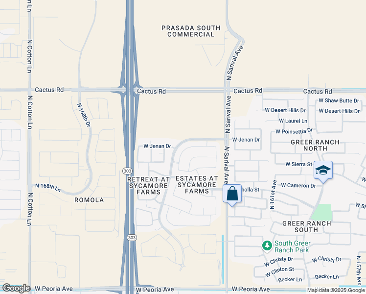 map of restaurants, bars, coffee shops, grocery stores, and more near 11757 North 165th Avenue in Surprise
