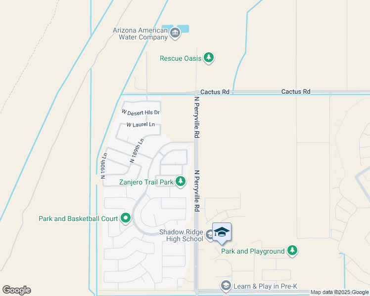 map of restaurants, bars, coffee shops, grocery stores, and more near 18748 West Canterbury Drive in Waddell